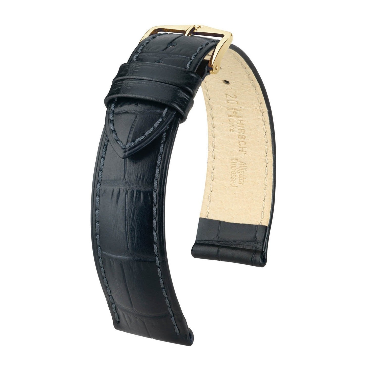 Hirsch Open End Duke Black Alligator Embossed Leather Watch Band