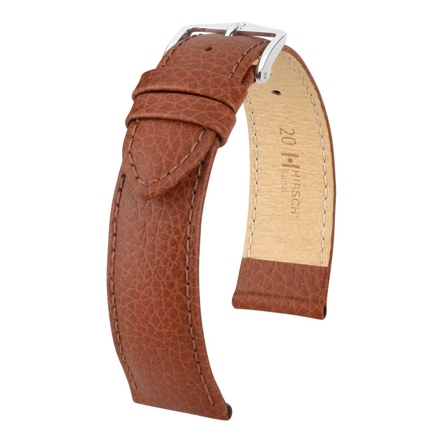 Hirsch Kansas Golden Brown Buffalo Embossed Calf Leather Watch Band