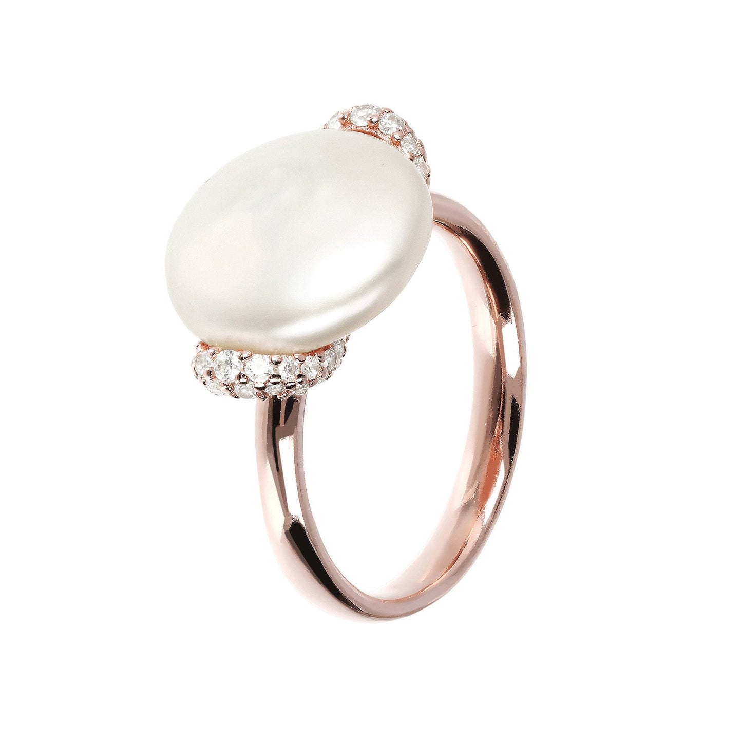 Bronzallure Maxima Freshwater Pearl Ring with Cubic Zirconia