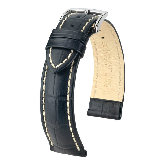 Hirsch Modena Black Alligator Embossed Leather Watch Band