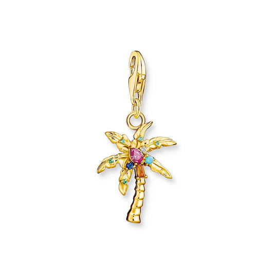 THOMAS SABO Charm Pendant Palm Tree Gold Multicoloured Stone