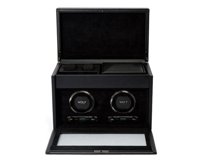 Wolf British Racing Double Watch Winder with Storage Black