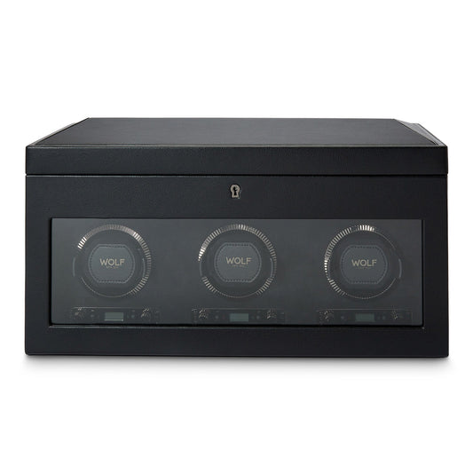 Wolf British Racing Triple Watch Winder with Storage Black