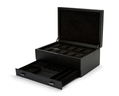 Wolf British Racing 10 Piece Watch Box with Drawer Black