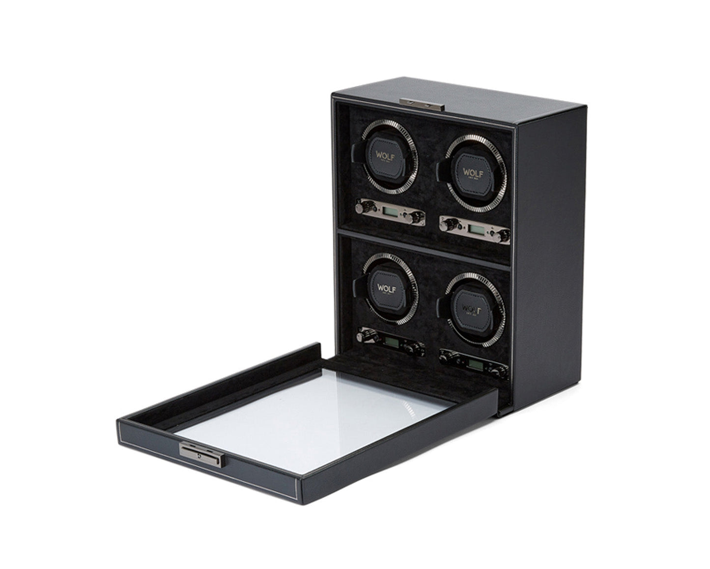 Wolf British Racing 4 Piece Watch Winder Black