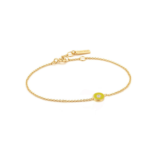 Neon Yellow Enamel Disc Gold Bracelet