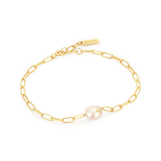 Ania Haie Gold Pearl Sparkle Chunky Chain Bracelet