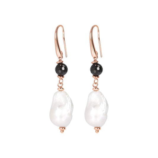 Bronzallure Black Spinel and Baroque Pearl Earrings