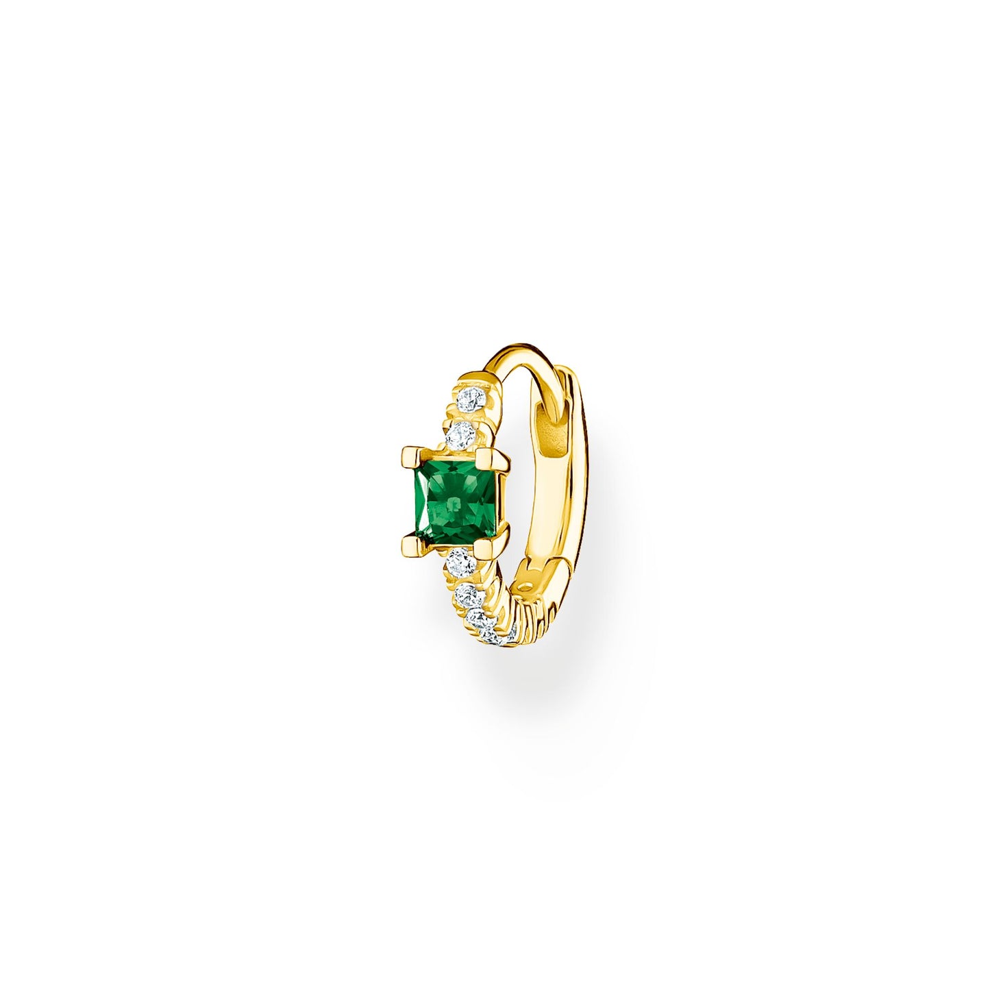 THOMAS SABO Single hoop earring green stone with white stones gold