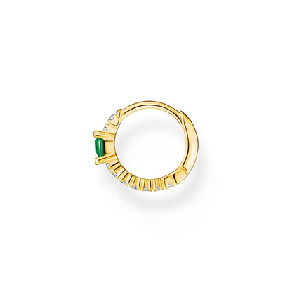 THOMAS SABO Single hoop earring green stone with white stones gold