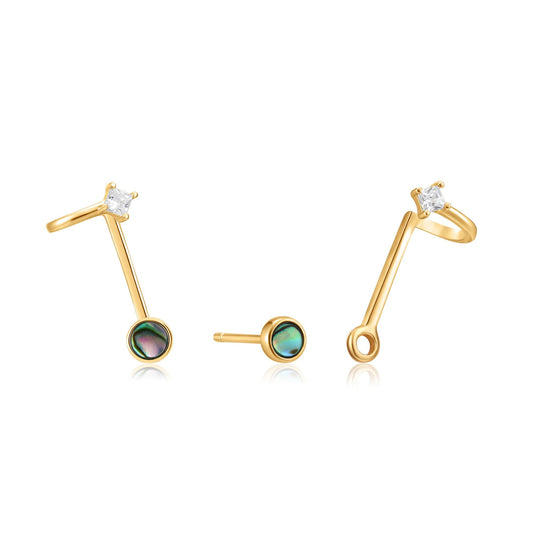 Ania Haie Gold Tidal Abalone Double Stud Earrings