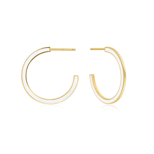 Ania Haie Optic White Enamel Gold Hoop Earrings