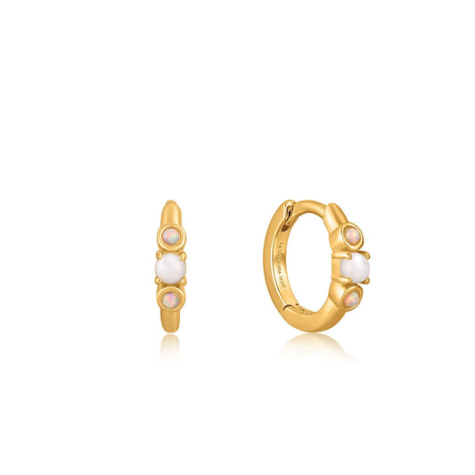 Ania Haie Gold Mother of Pearl and Kyoto Opal Huggie Hoop Earrings