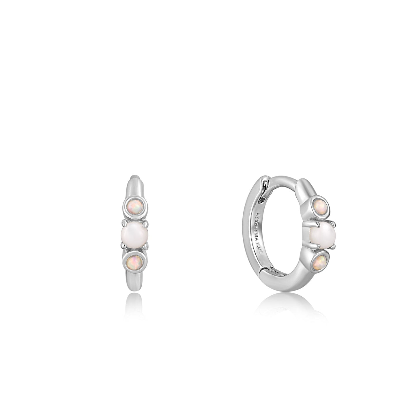 Ania Haie Silver Mother of Pearl and Kyoto Opal Huggie Hoop Earrings