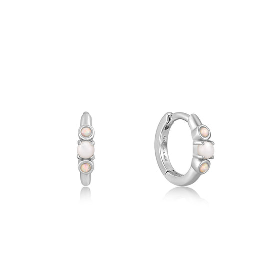 Ania Haie Silver Mother of Pearl and Kyoto Opal Huggie Hoop Earrings