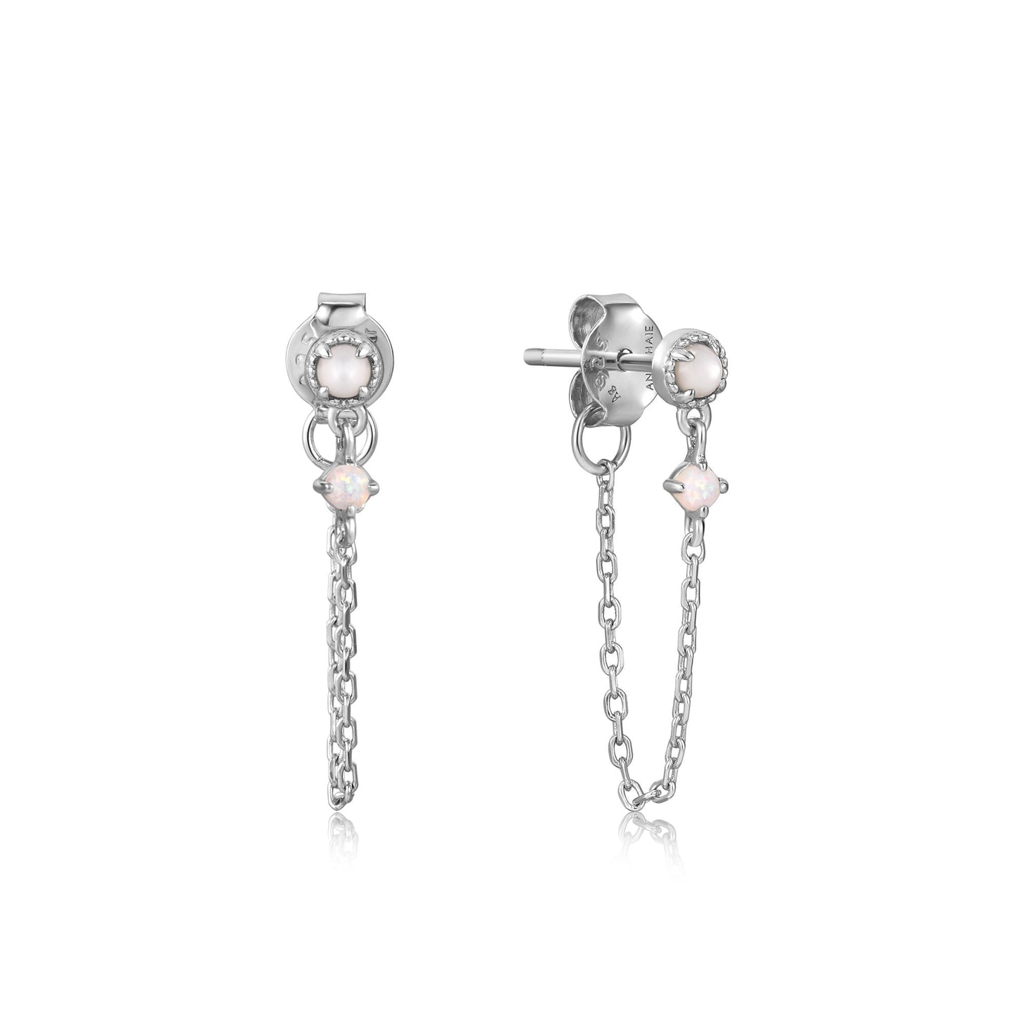 Ania Haie Silver Mother of Pearl and Kyoto Opal Chain Drop Stud Earrings