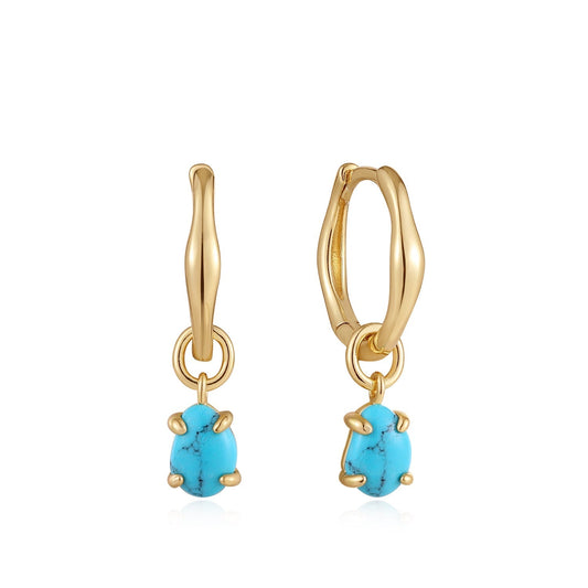 Ania Haie Gold Turquoise Drop Wave Huggie Hoop Earrings