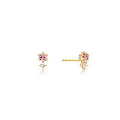 Ania Haie 14kt Gold White and Pink Sapphire Stud Earrings