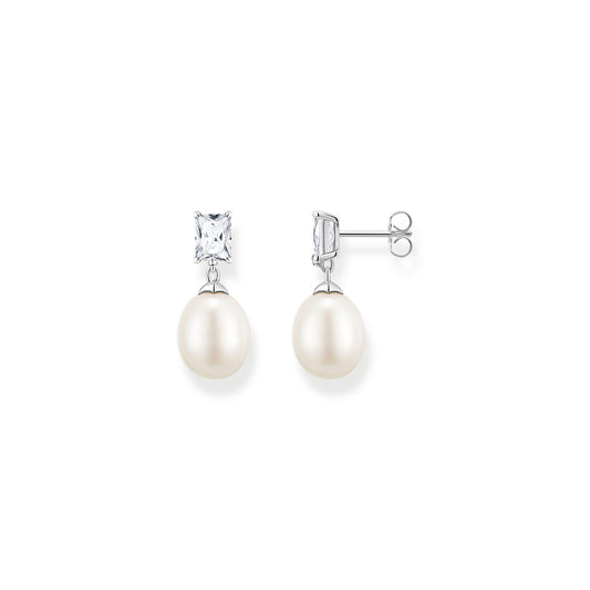 THOMAS SABO Earrings pearl with white stone silver