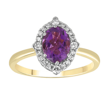 Amethyst Ring with 0.15ct Diamonds in 9K Yellow Gold