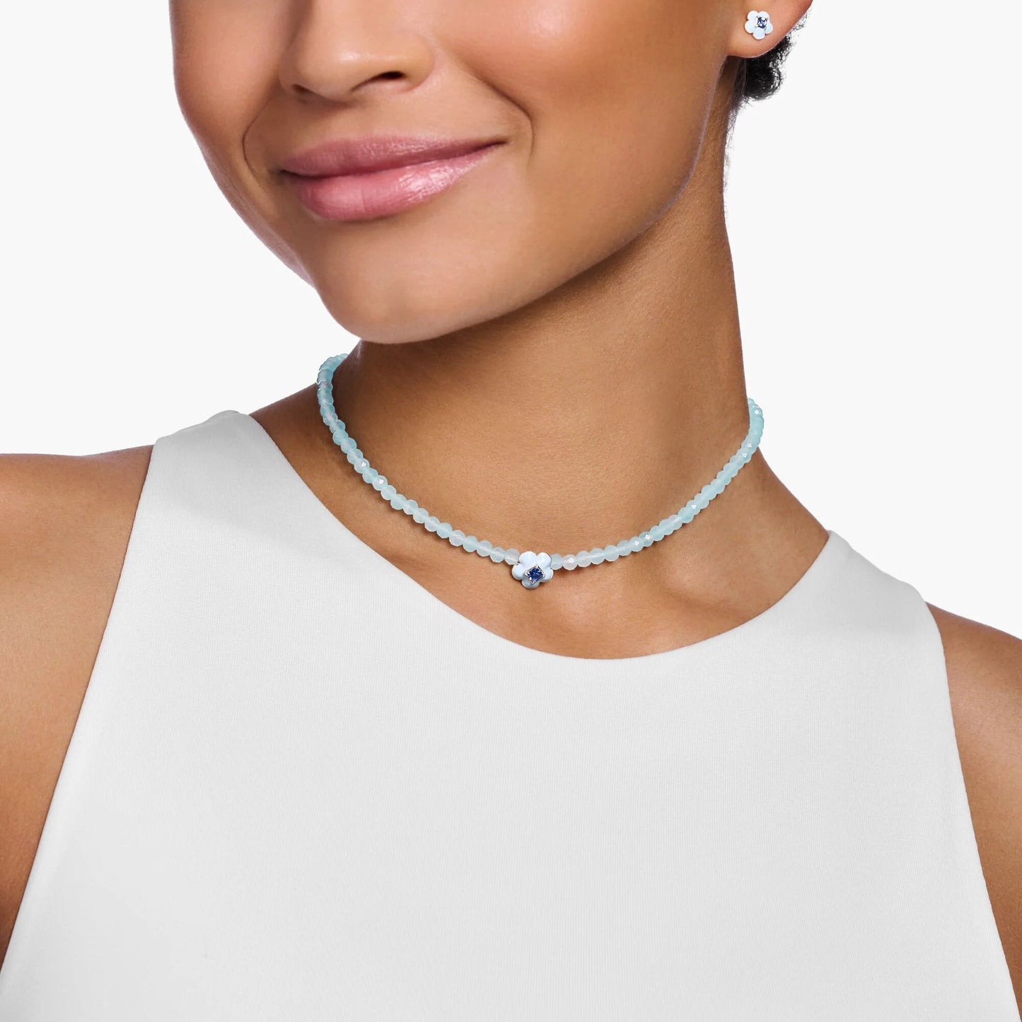 THOMAS SABO Jade Bead Flower Blue Choker