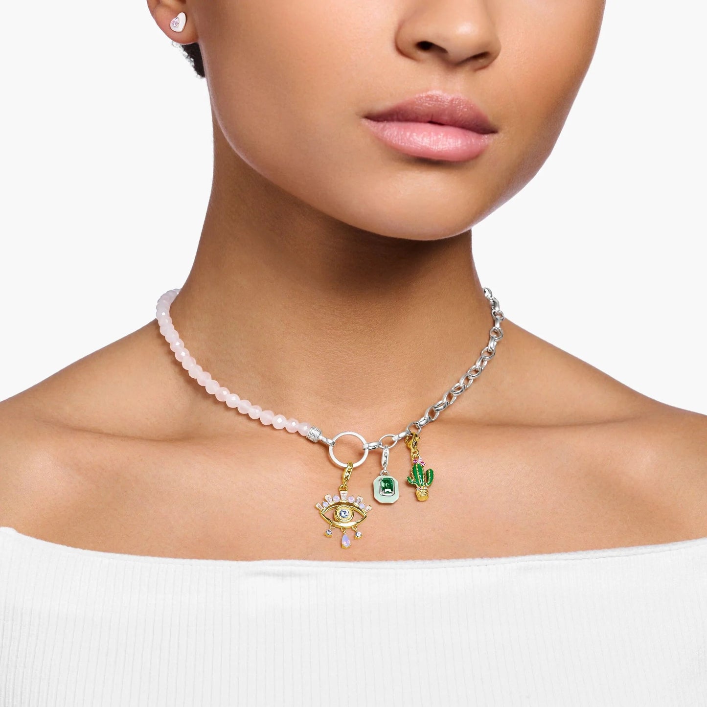 THOMAS SABO Chain Rose Quartz Bead Necklace