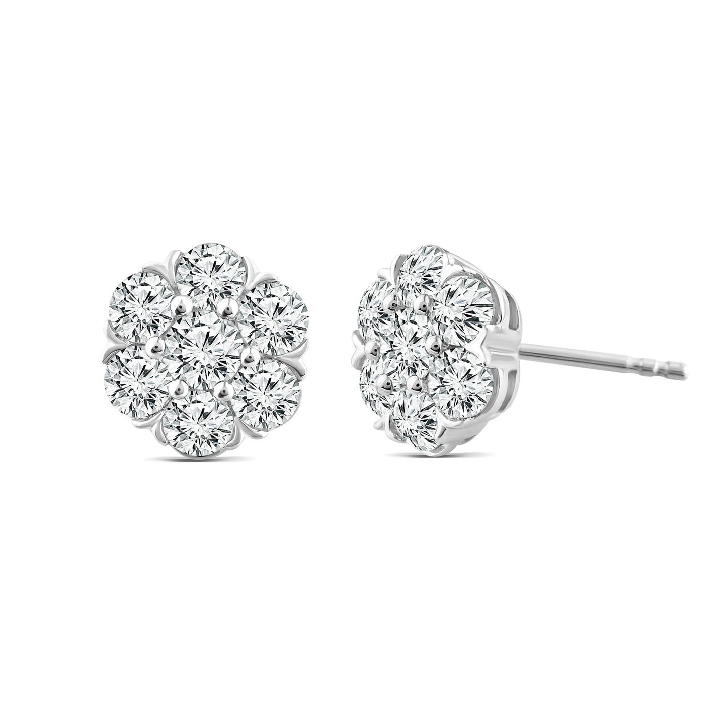 2.00ct Lab Grown Diamond Cluster Stud Earrings in 18K White Gold