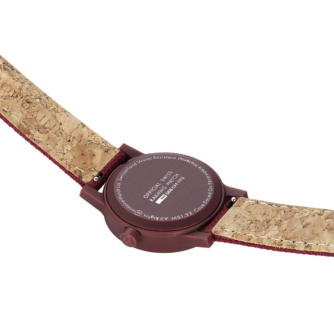 Mondaine Official Swiss Railways Essence Cherry Red Sustainable Watch 32mm