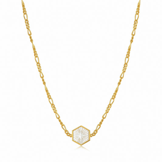 Ania Haie Compass Emblem Gold Figaro Chain Necklace