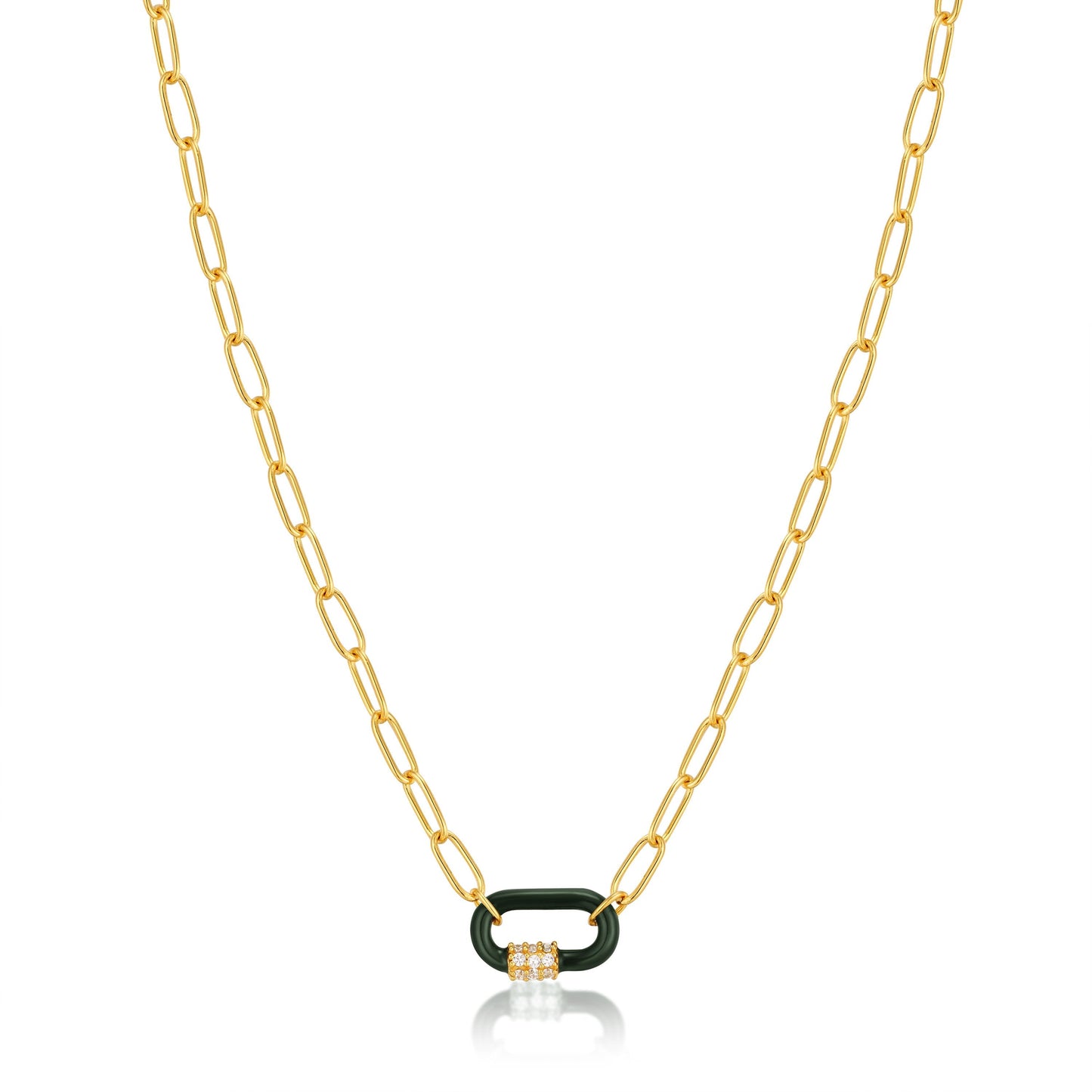 Ania Haie Forest Green Enamel Carabiner Gold Necklace