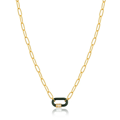 Ania Haie Forest Green Enamel Carabiner Gold Necklace