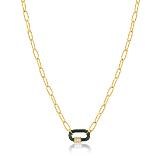 Ania Haie Forest Green Enamel Carabiner Gold Necklace