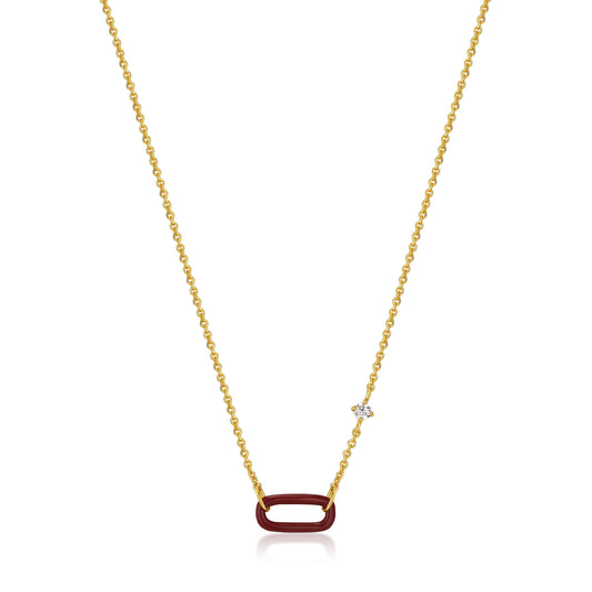 Ania Haie Claret Red Enamel Gold Link Necklace