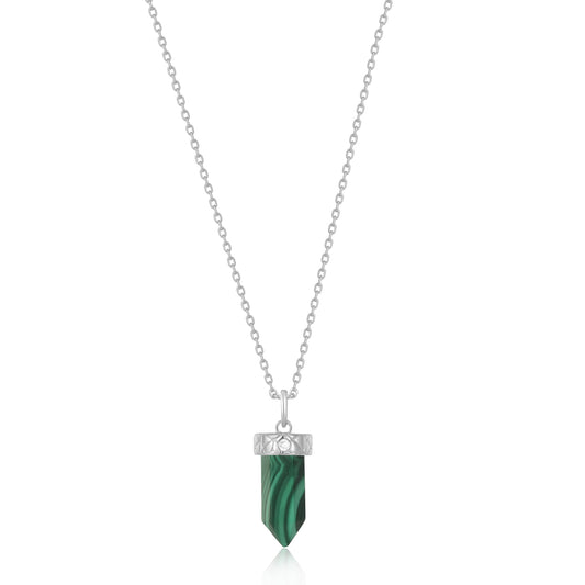 Silver Malachite Point Pendant Necklace