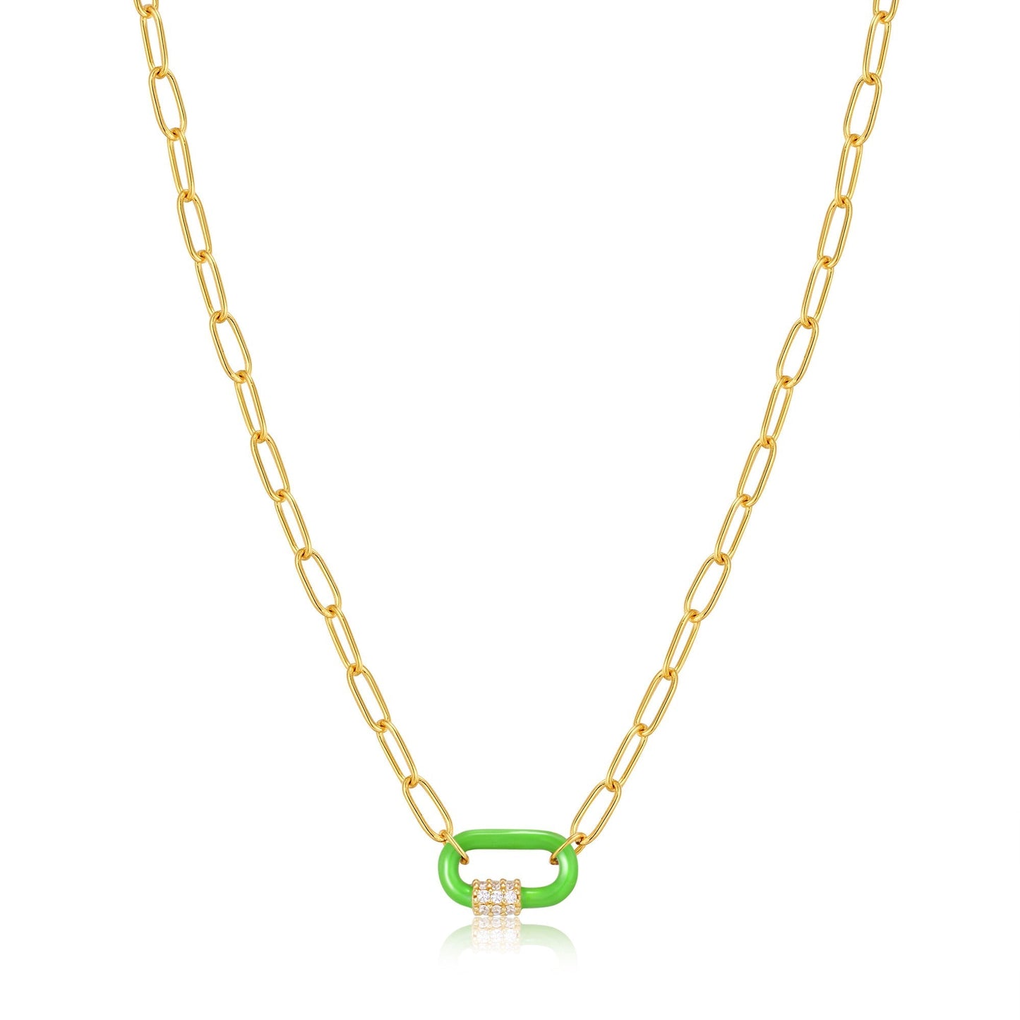 Neon Green Enamel Carabiner Gold Necklace