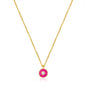 Neon Pink Enamel Disc Gold Necklace