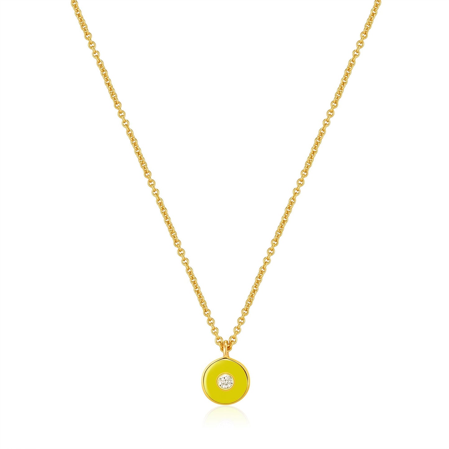 Neon Yellow Enamel Disc Gold Necklace