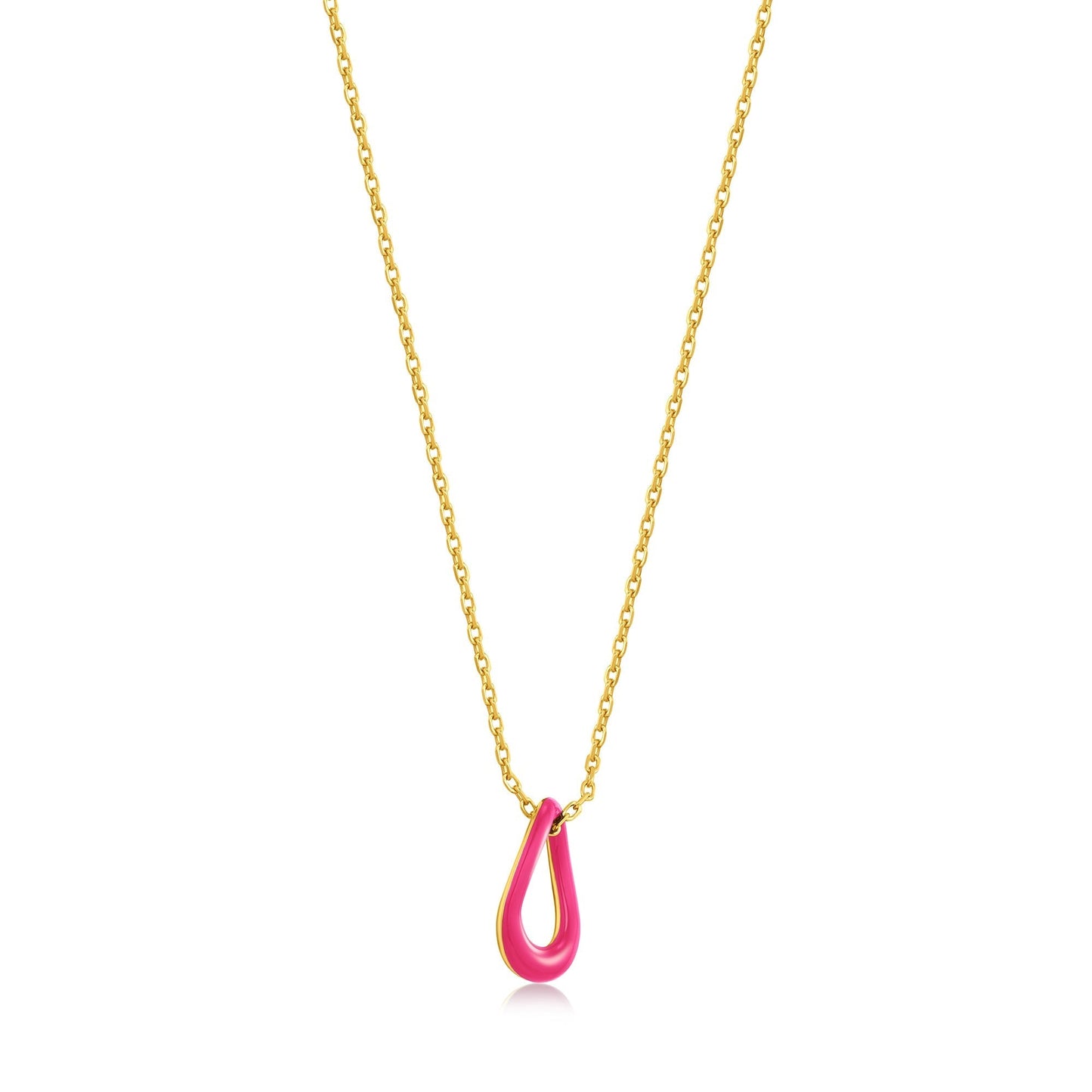 Neon Pink Enamel Gold Twisted Pendant Necklace