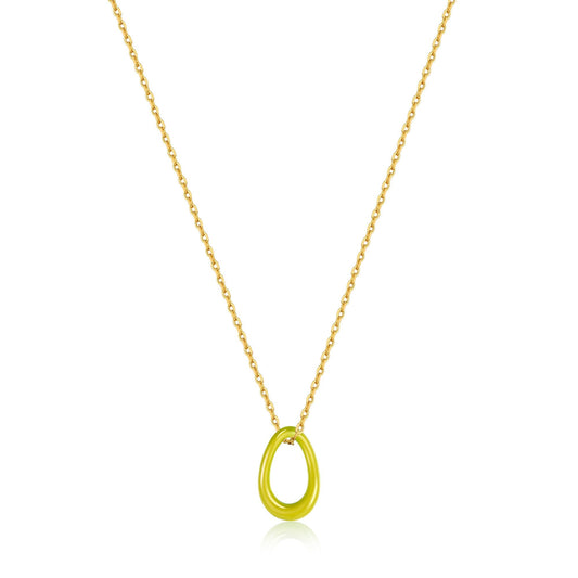 Neon Yellow Enamel Gold Twisted Pendant Necklace