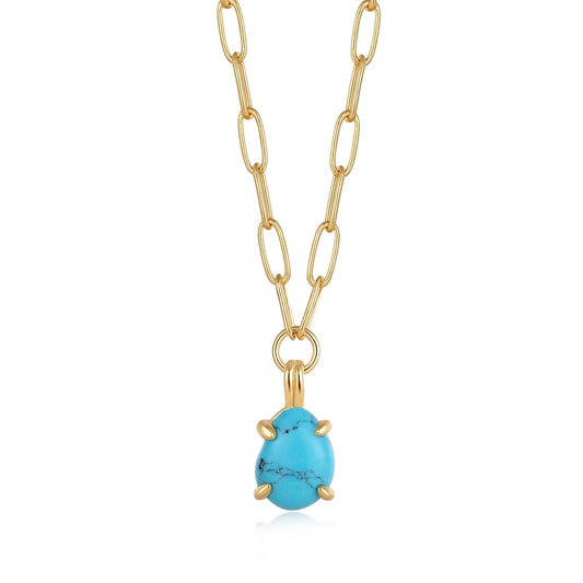 Ania Haie Gold Turquoise Chunky Chain Drop Pendant Necklace