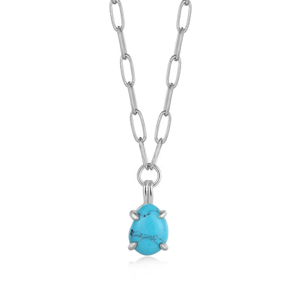 Ania Haie Silver Turquoise Chunky Chain Drop Pendant Necklace