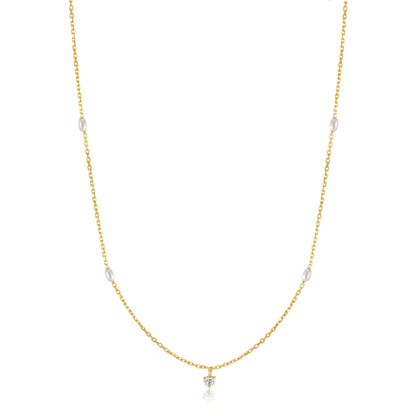 Ania Haie 14kt Gold Pearl and White Sapphire Necklace