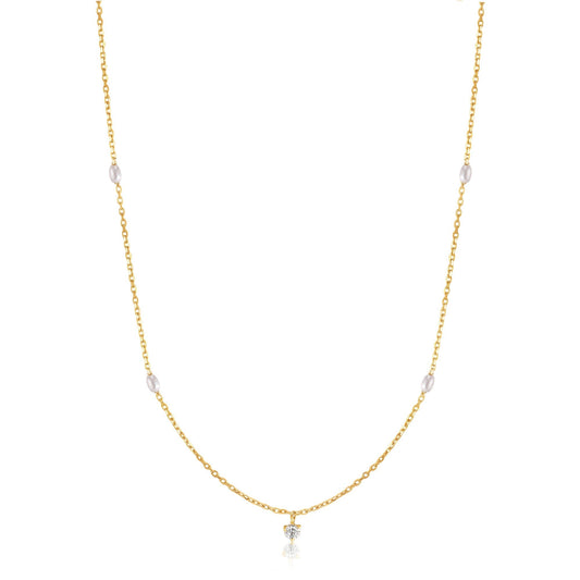 Ania Haie 14kt Gold Pearl and White Sapphire Necklace