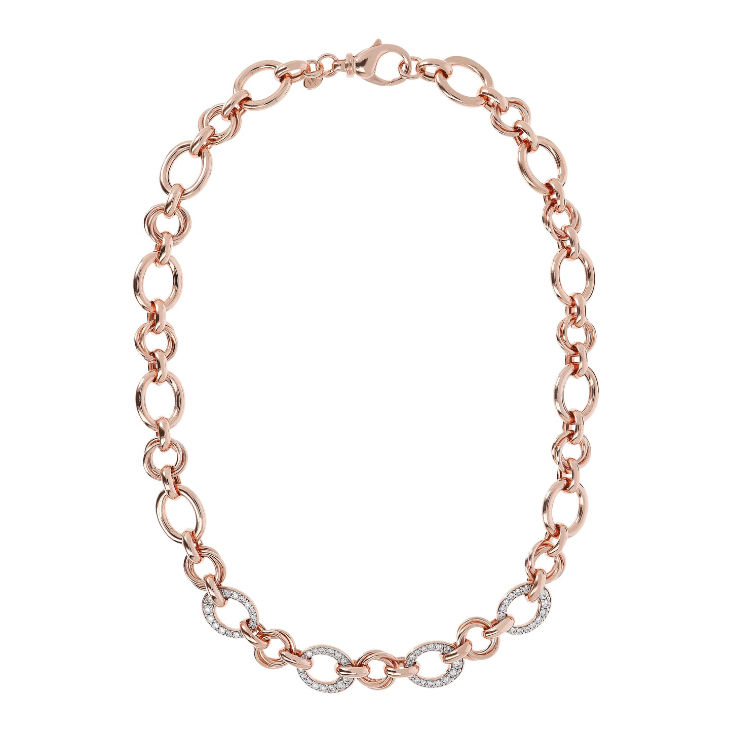 Bronzallure Oval Rolo Chain and Pave Detail Necklace