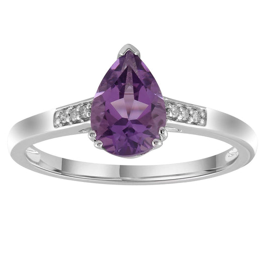 Amethyst Ring with 0.03ct Diamonds in 9K White Gold