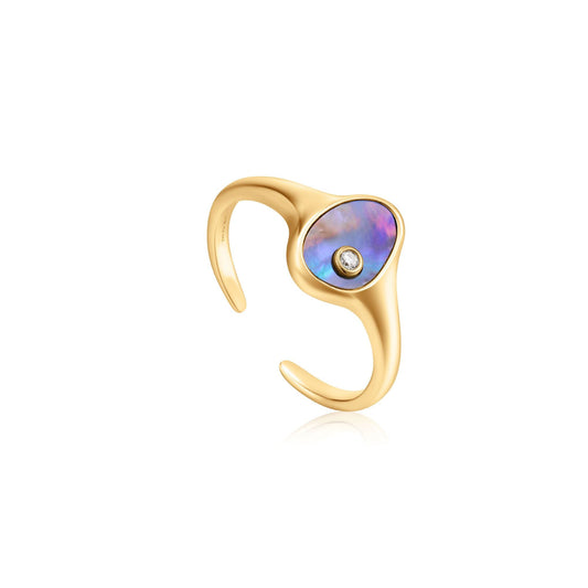 Ania Haie Gold Tidal Abalone Adjustable Signet Ring