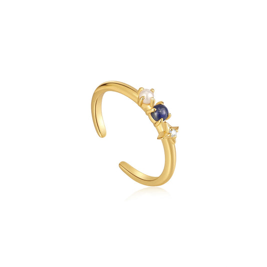 Gold Lapis Star Adjustable Ring