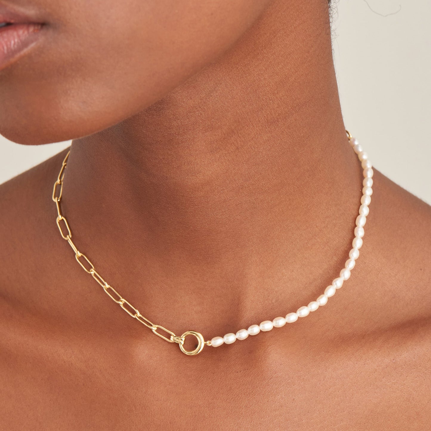 Ania Haie Gold Pearl Chunky Link Chain Necklace