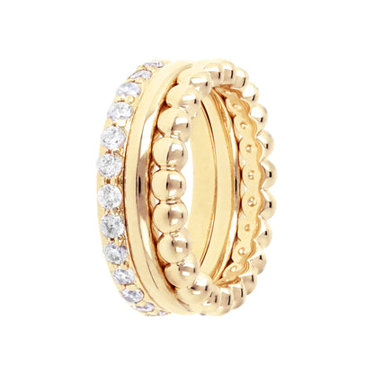 Bronzallure Set of Three Golden Rings with Cubic Zirconia