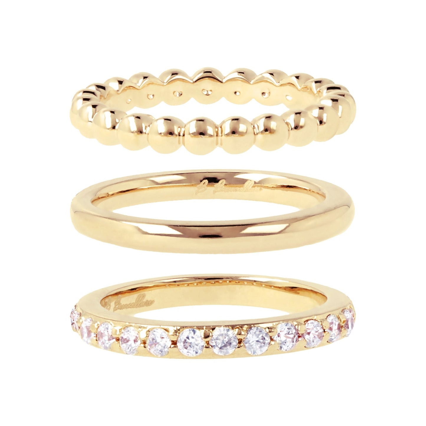 Bronzallure Set of Three Golden Rings with Cubic Zirconia